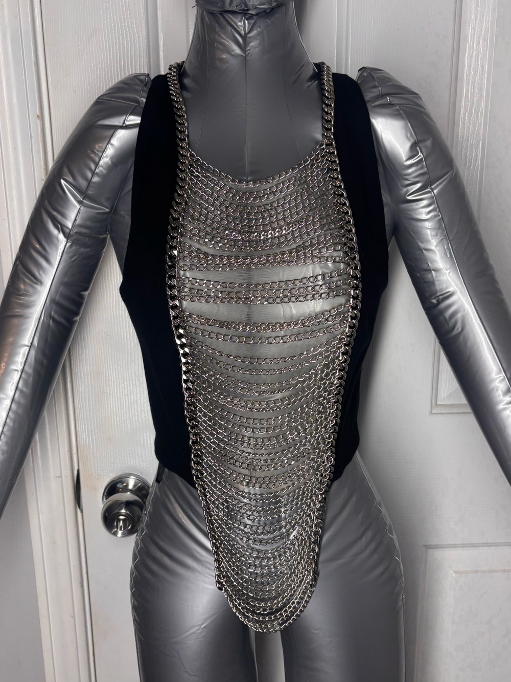 AKIRA Black Tank Top with Silver Chain Draping